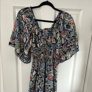 Floral Maxi Dress with Blue and Red Accents